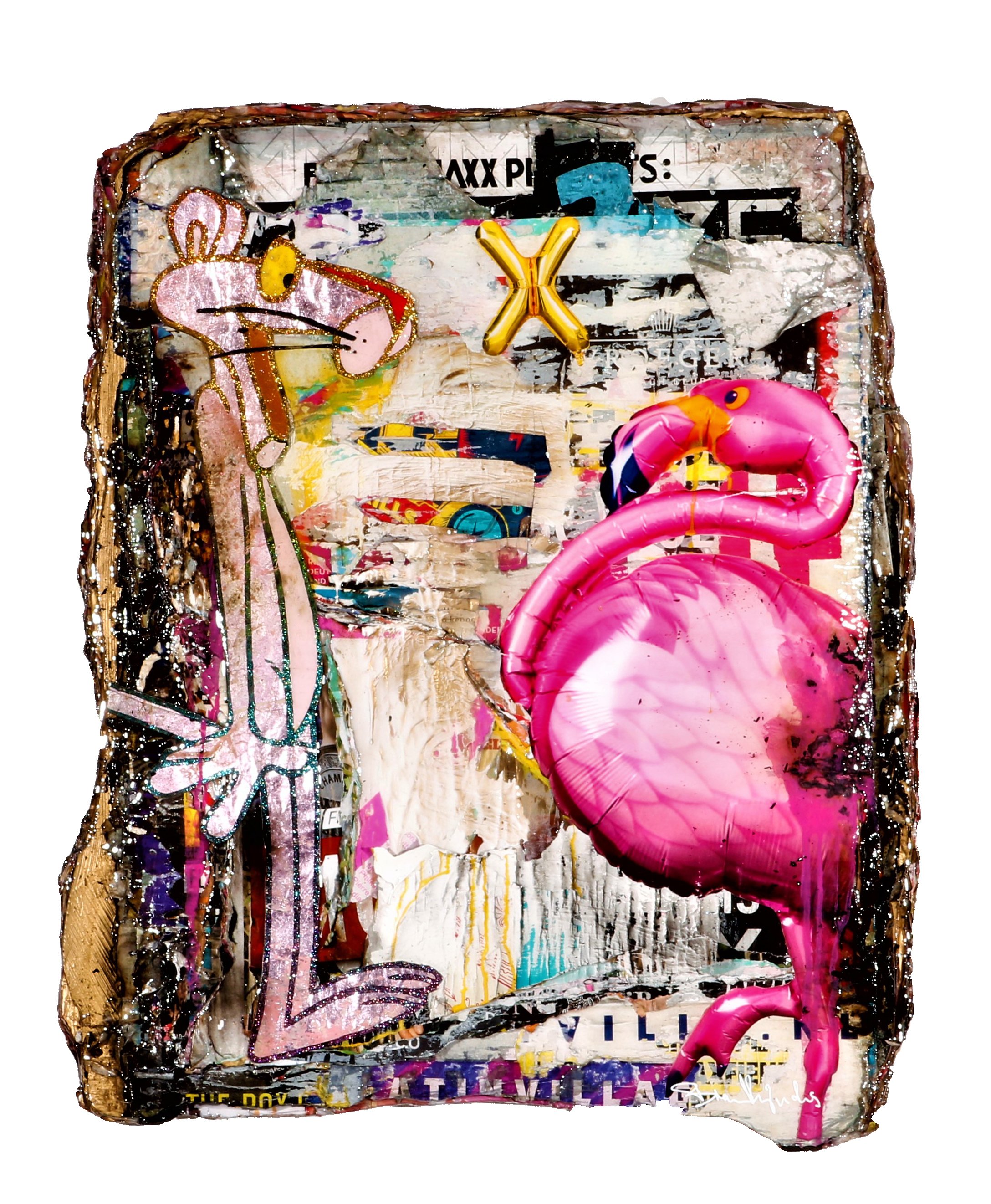 Bram Reijnders, artwork with pink panther and flamingo motifs