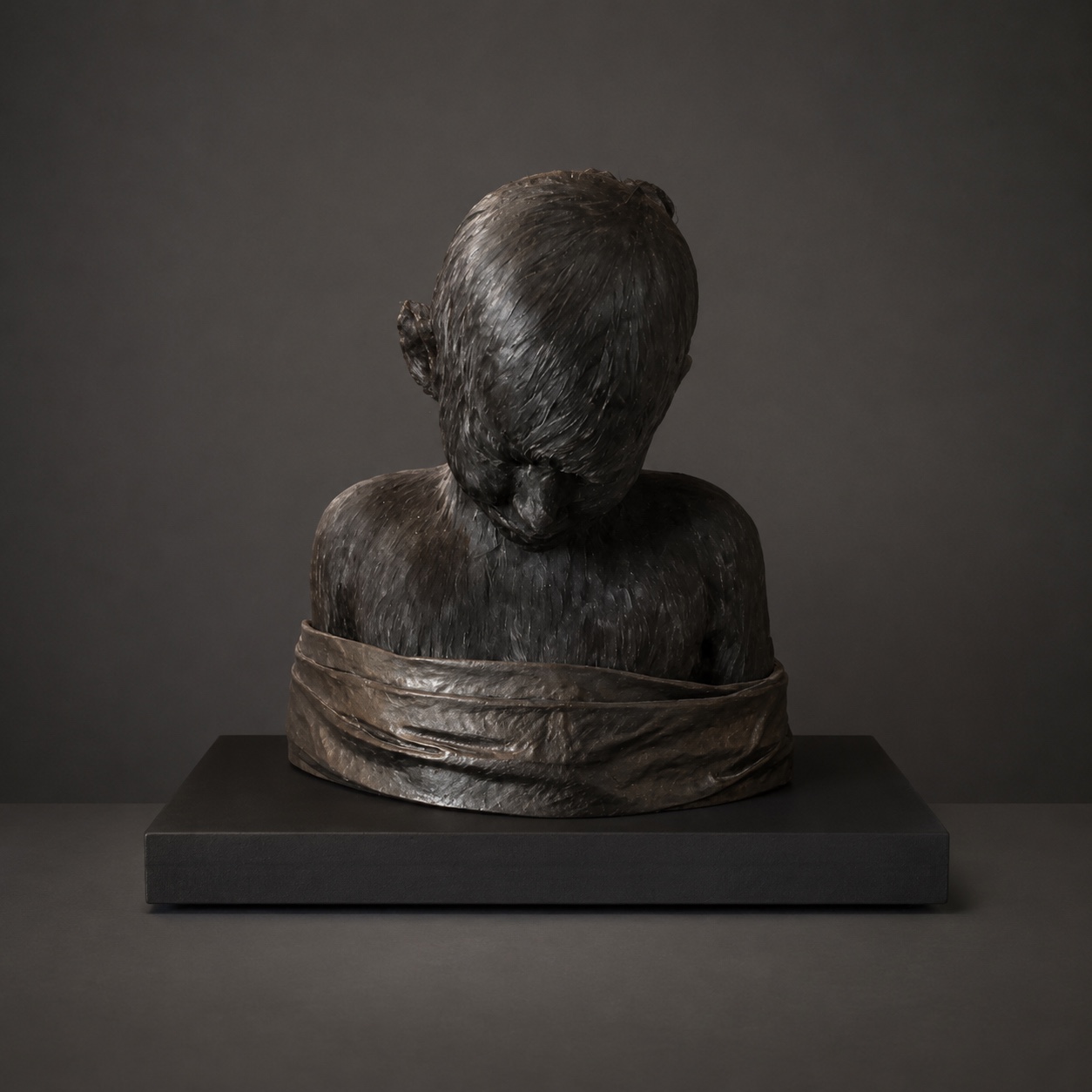 The same Lucy Glendinning sculpture against a dark background